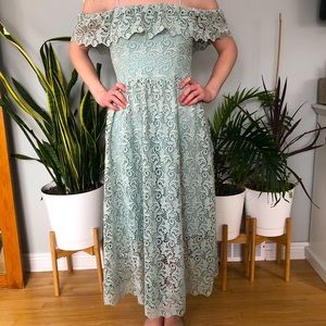 NWT H&M Mint Lace Ruffle Off-Shoulder Cottagecore Dress
